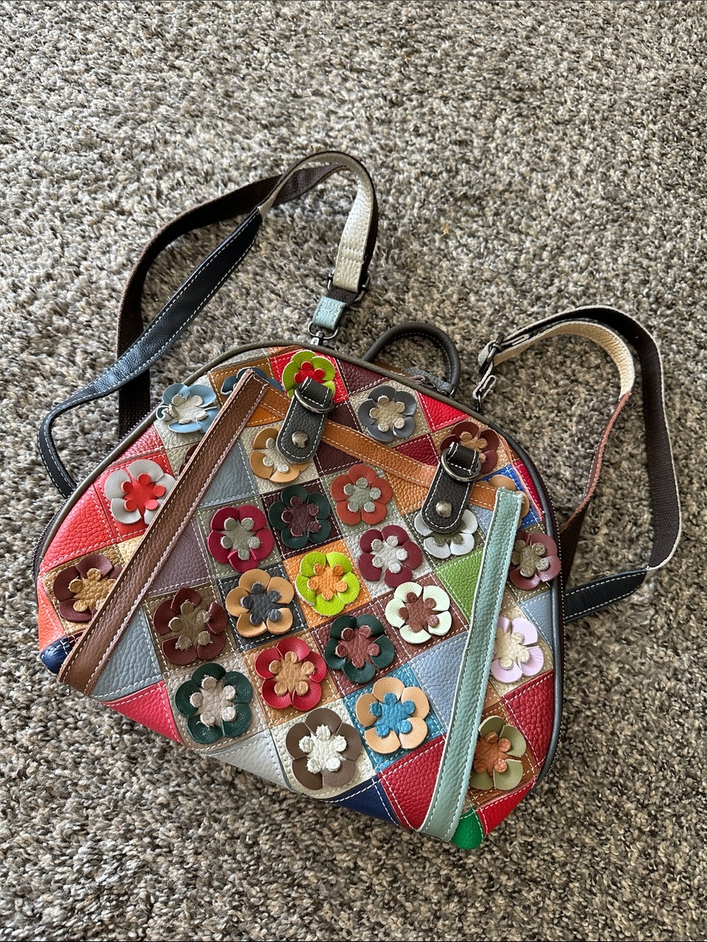Vera Pelle Multicolor Floral Patchwork Leather Backpack NWOT - Picture 7 of 10
